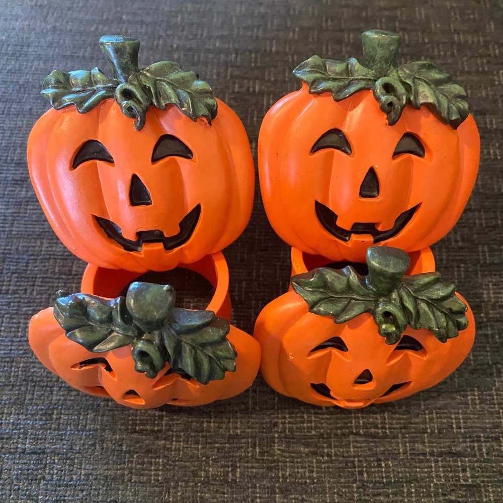 Unbranded Napkin Rings Orange Excellent Halloween Jack-O-Lantern‎ Set 4